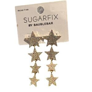 NWT Sugarfix by Baublebar Shooting Star Earrings Drop Iridescent Stars Gold Tone